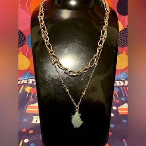 Genuine Amazonite Gemstone Teardrop Pendant In This Multi Layer Gold Necklace